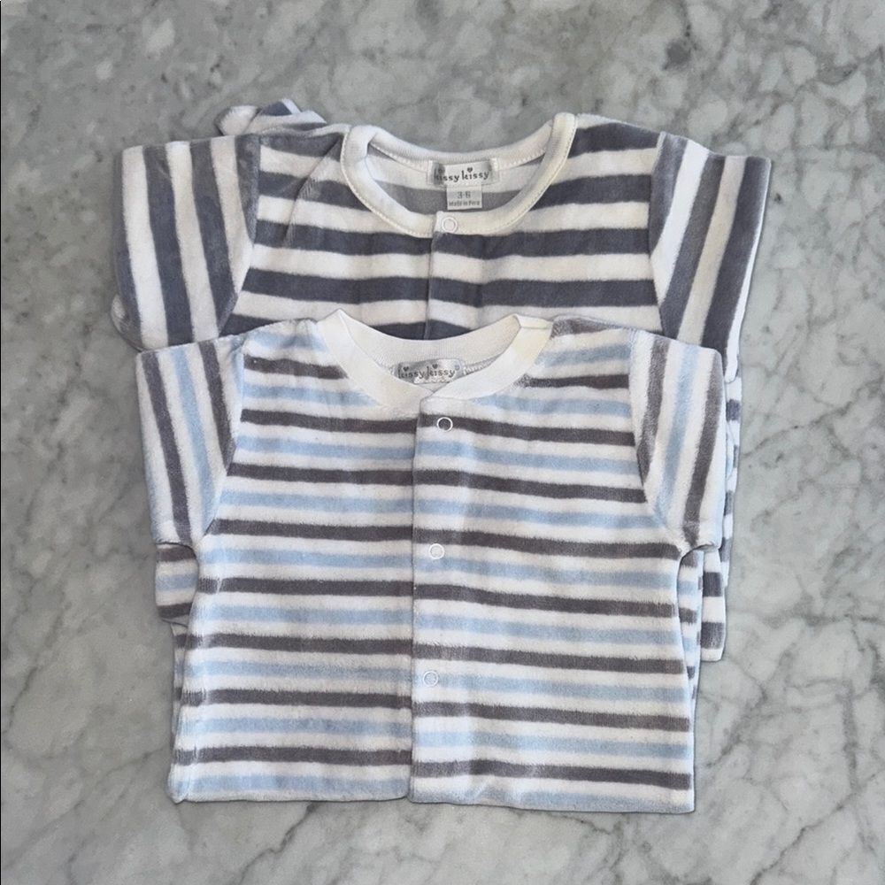 Kissy Kissy Baby Boy Velour Striped Footie Bundle